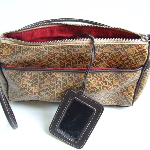 Liz Claiborne purse cross body vintage 1980s LC logo hand bag vinyl cloth vegan - Picture 3 of 11